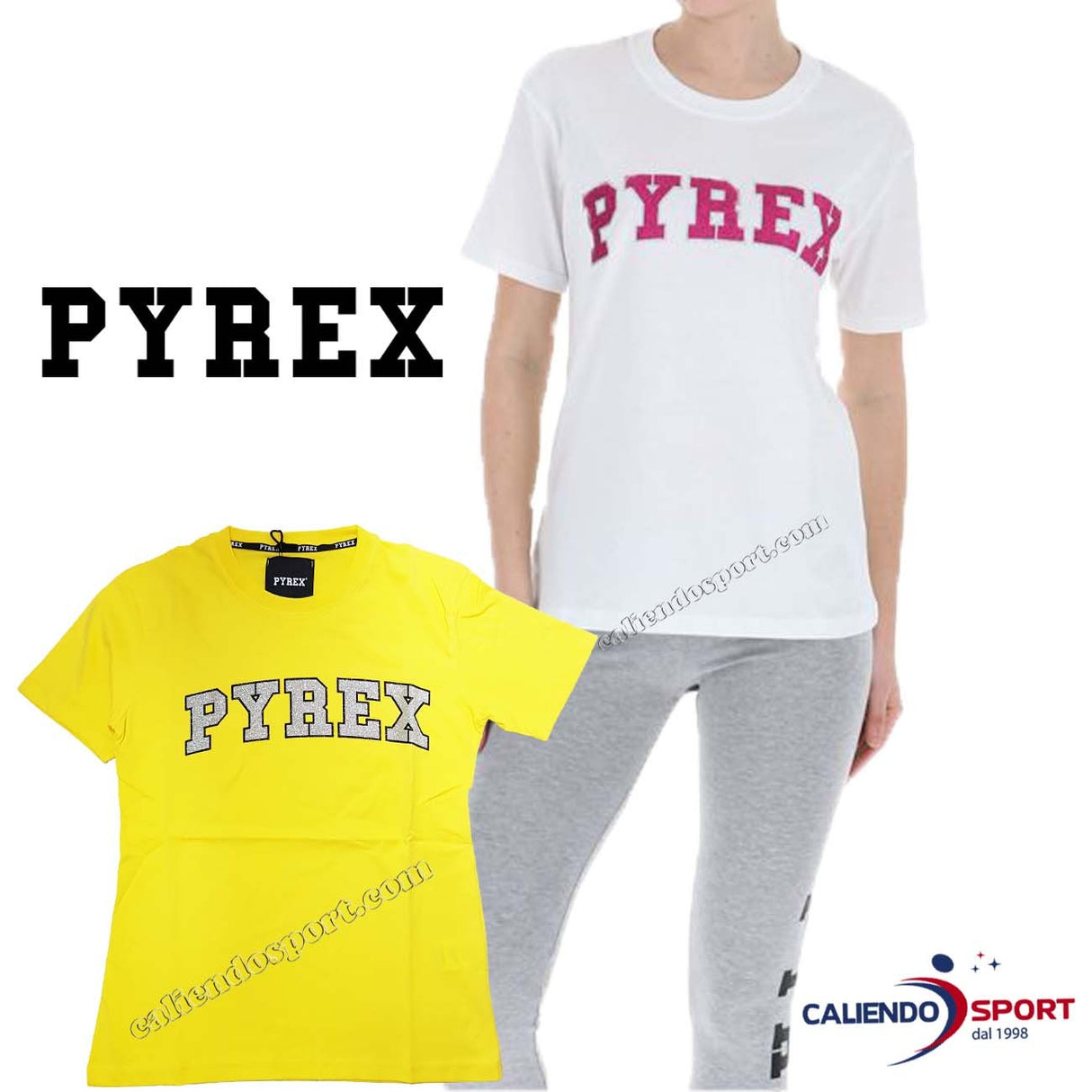 T-SHIRT PYREX DONNA 40024 COTONE GIALLO BIANCO