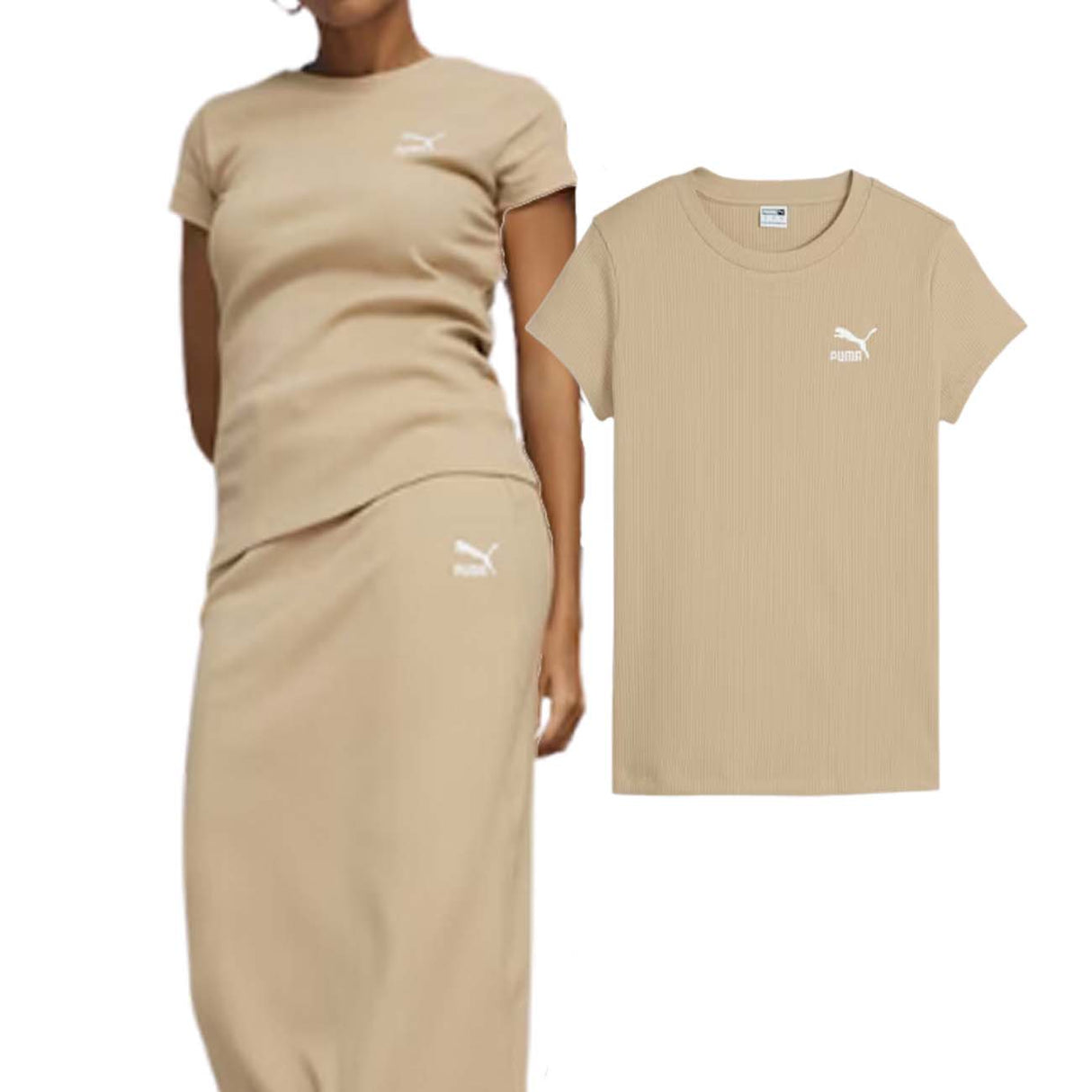T-SHIRT DONNA PUMA 624264 83 RIBBED SLIM COTONE BEIGE