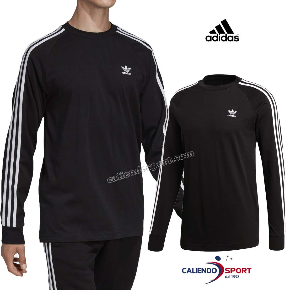T-SHIRT ADIDAS DV1560 NERO 3 STRIPES MANICHE LUNGHE