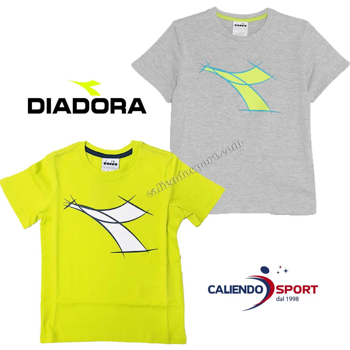 DIADORA CHILDREN'S T-SHIRT 174293 GREEN GREY COTTON SHORT SLEEVE