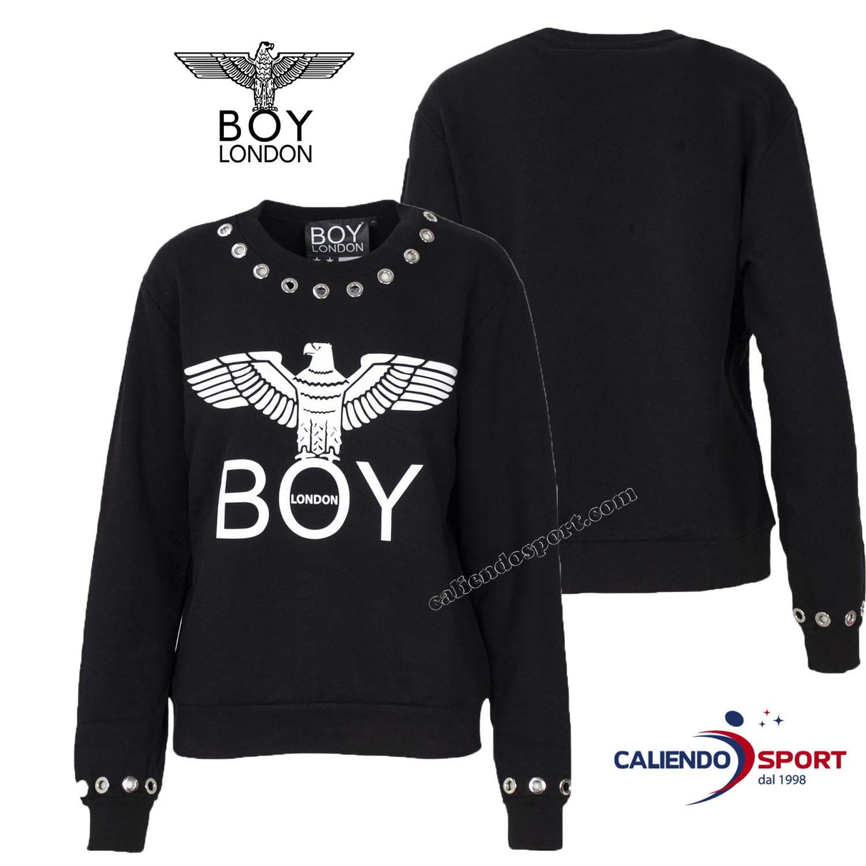 SWEAT-SHIRT FEMME BOY LONDON BLD1673 OEILLETS NOIRS COL ROND LOGO