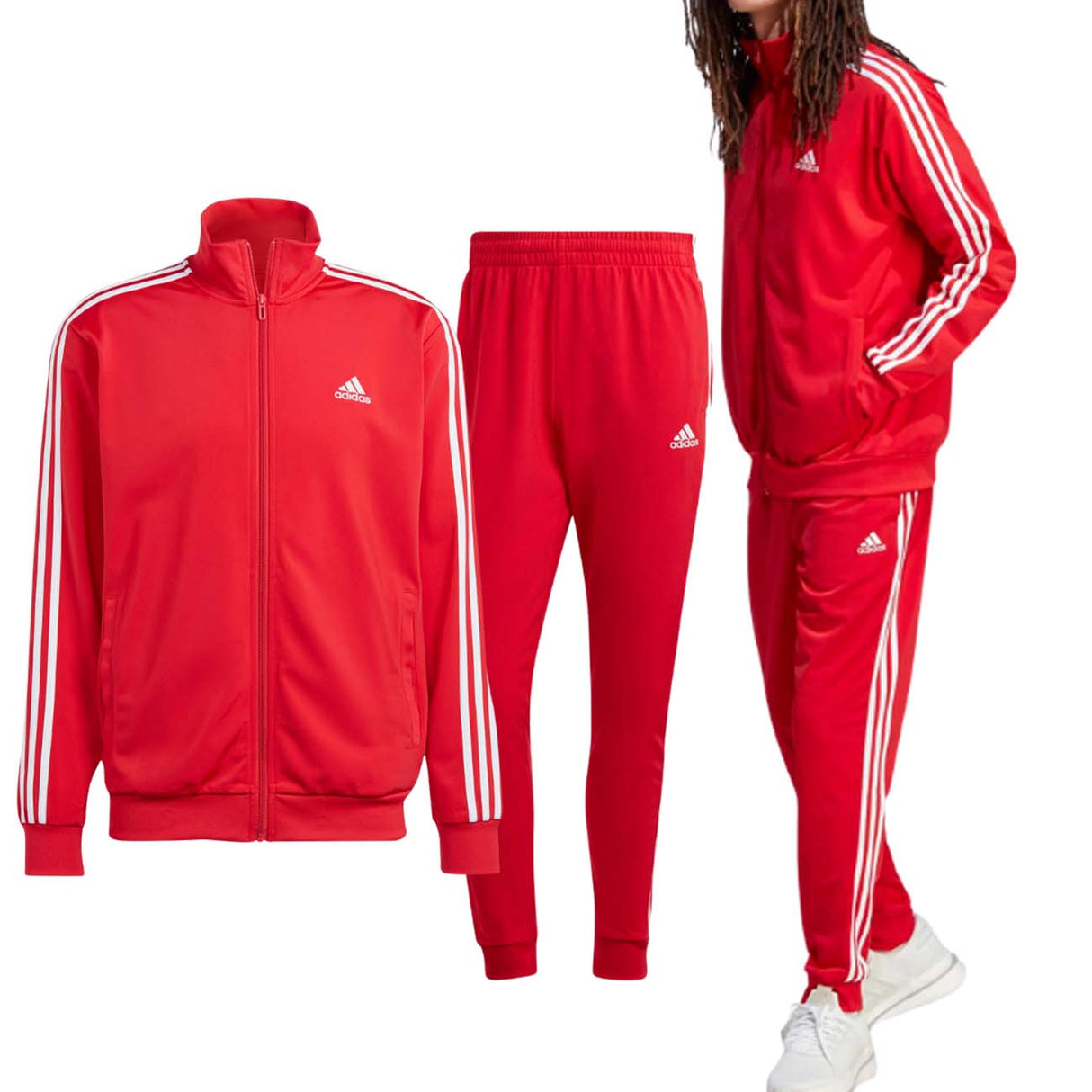 TUTA ADIDAS IJ6056 BASIC 3-STRIPES TRICOT ACETATO ROSSO