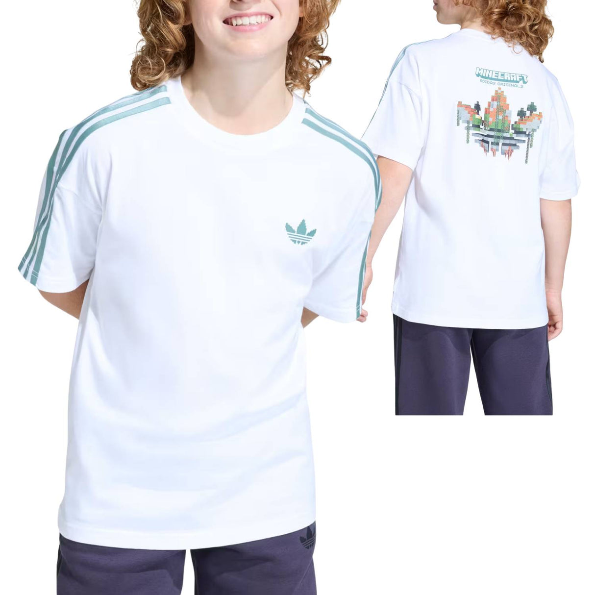 T-SHIRT RAGAZZI ADIDAS KE2703 MINECRAFT LOOSE BIANCO COTONE