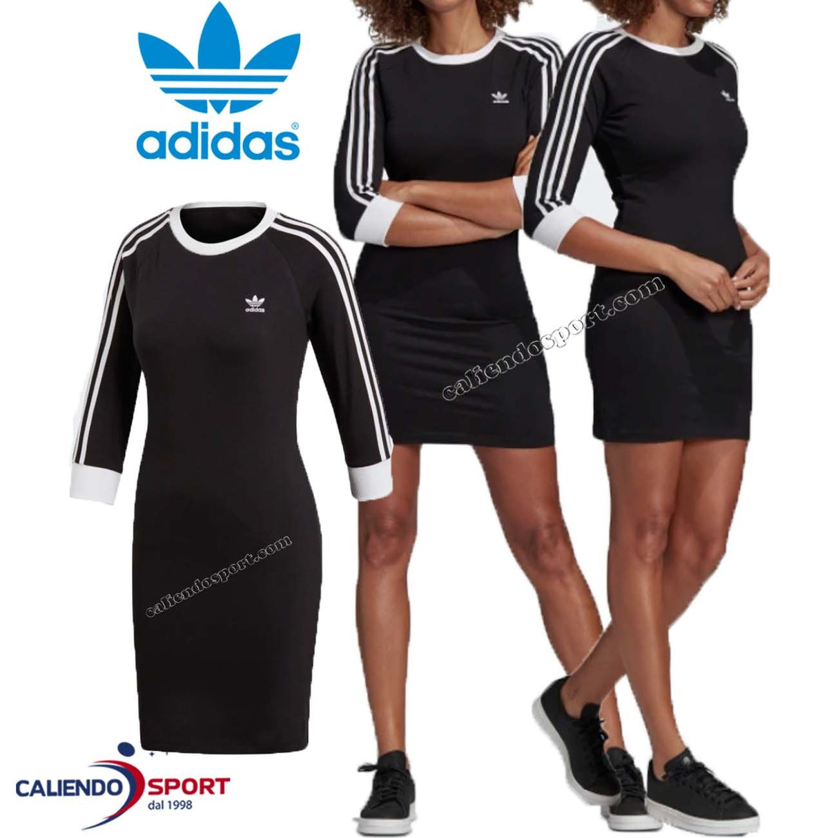 ADIDAS ORIGINALS WOMEN'S DRESS DV2567 3-STRIPES BLACK WHITE COTTON