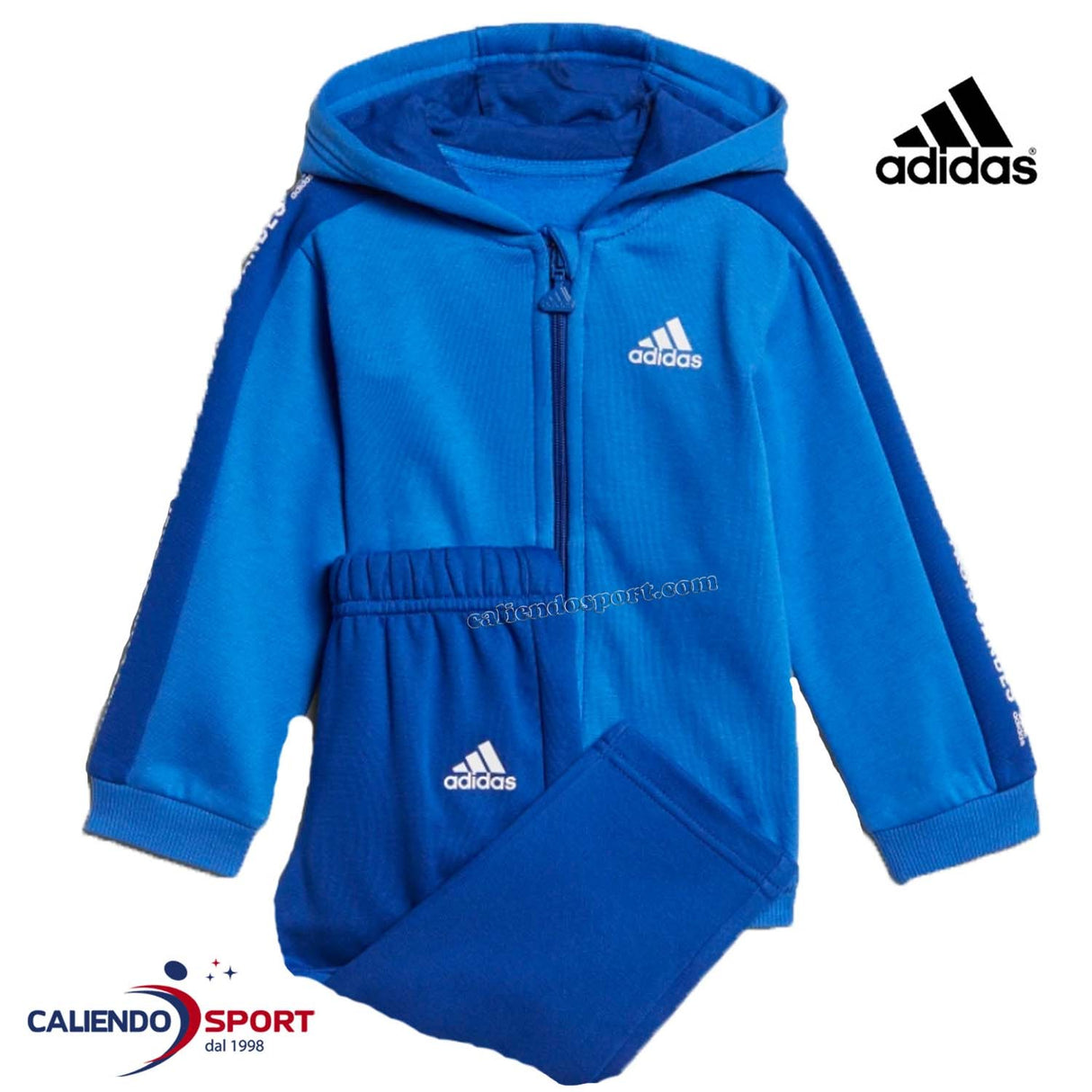 TUTA ADIDAS BAMBINI DJ1545 LINEAR HOODED FLEECE BLU CAPPUCCIO COTONE FELPATO