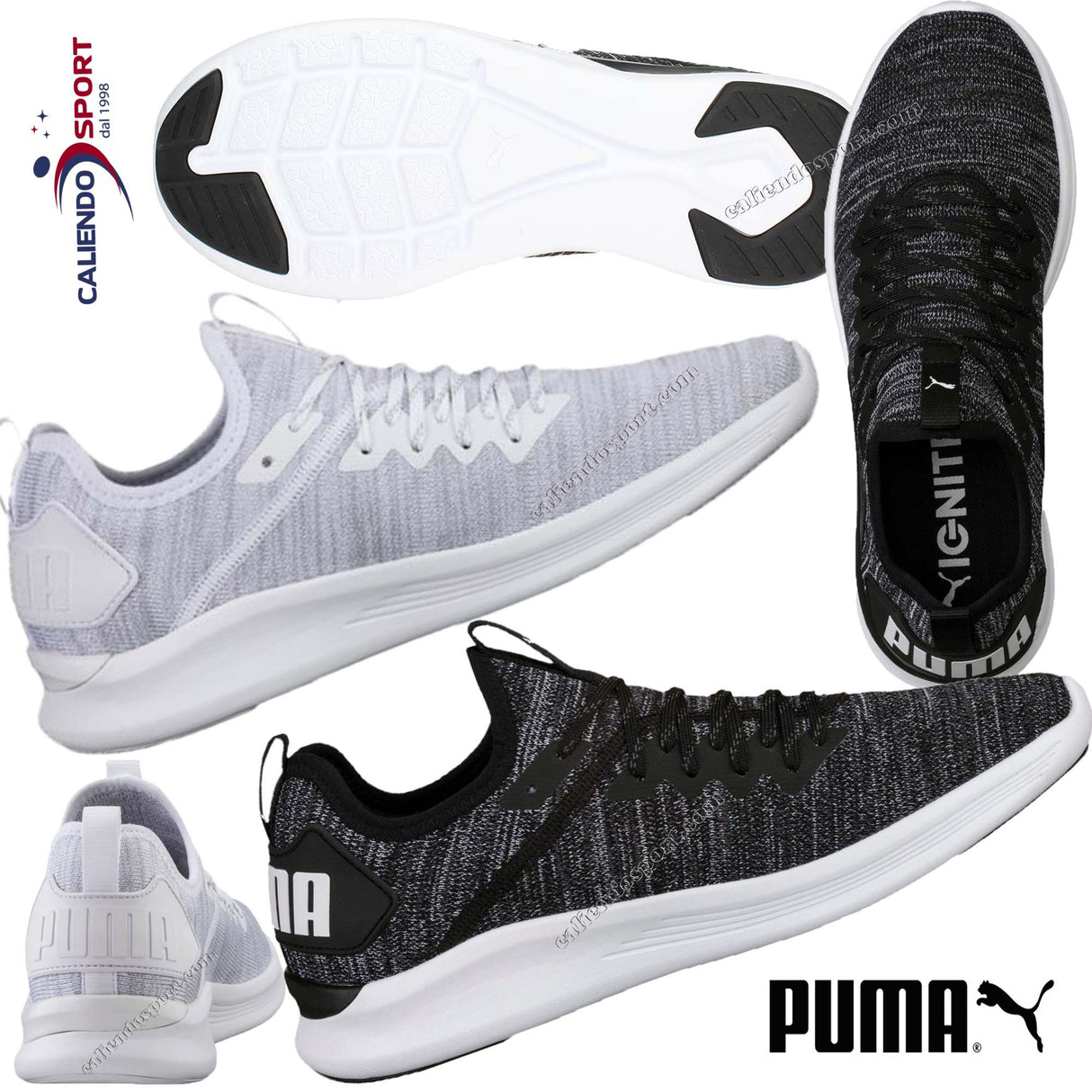 SCARPA UOMO Puma 190508 02 03 Ignite Flash evoKNIT NERO BIANCO