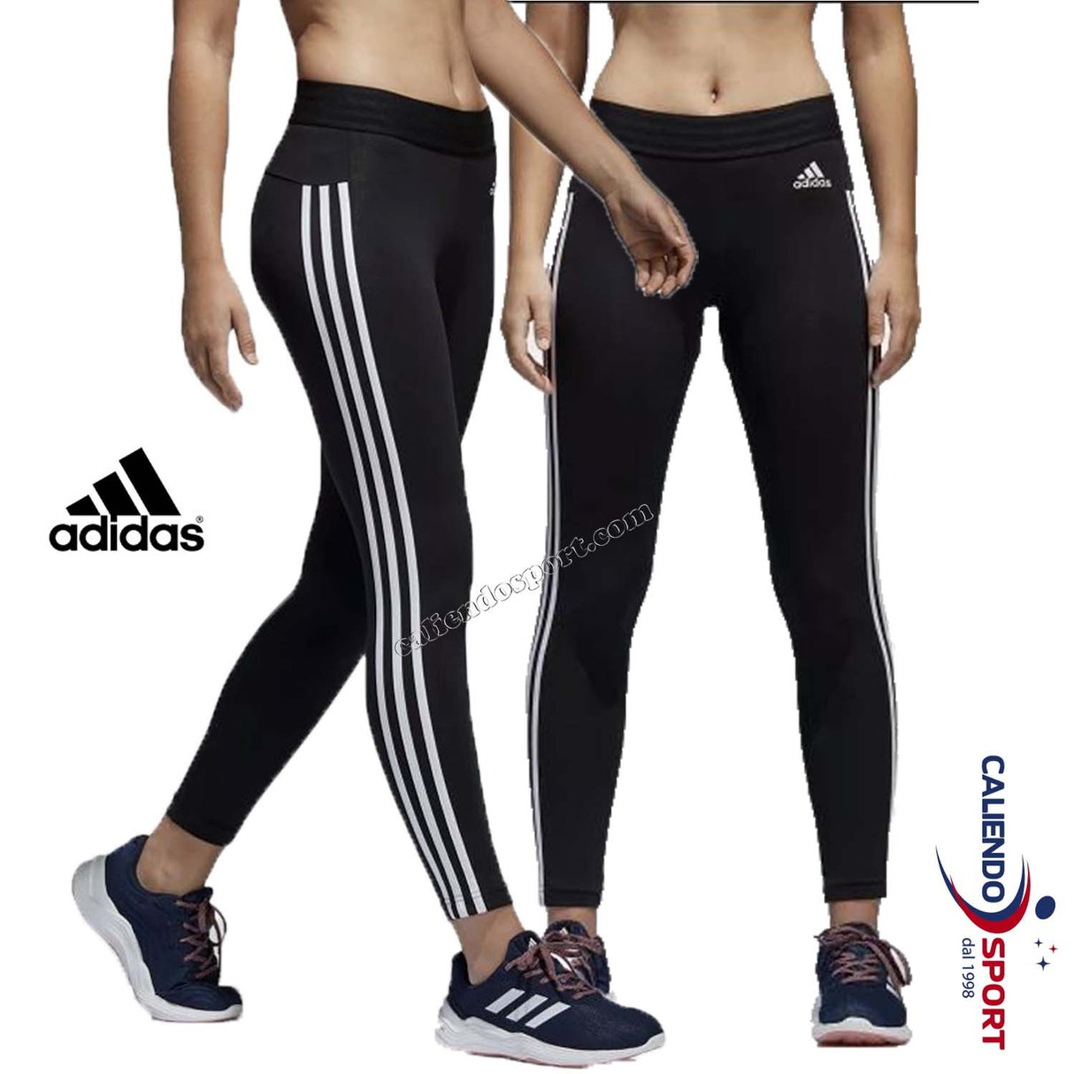 LEGGINS ADIDAS DONNA BS4820 NERO STRISCE BIANCHE ESSENTIALS PALESTRA CORSA SPORT