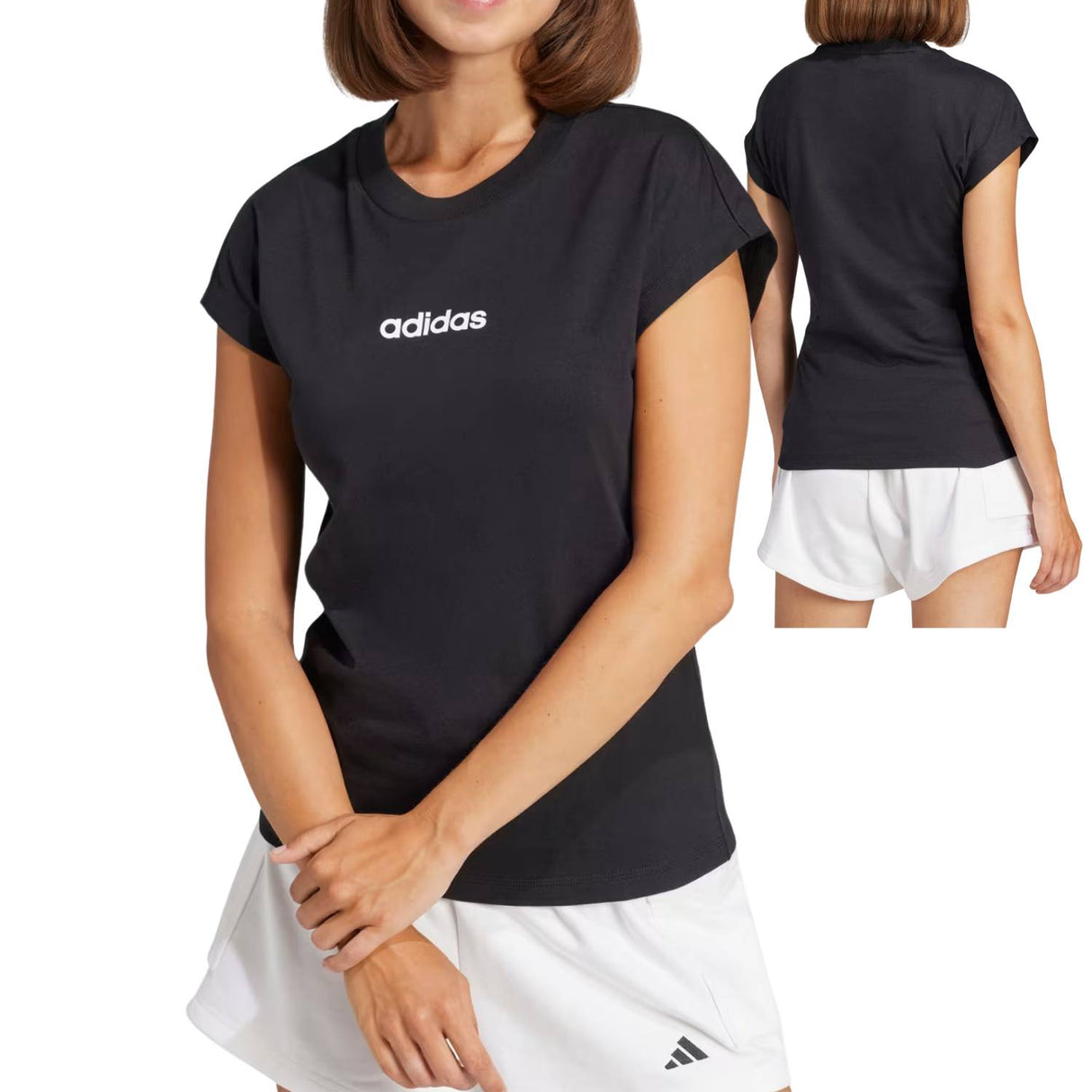 T-SHIRT DONNA ADIDAS JC8238 ESSENTIALS LENEAR COTONE NERO