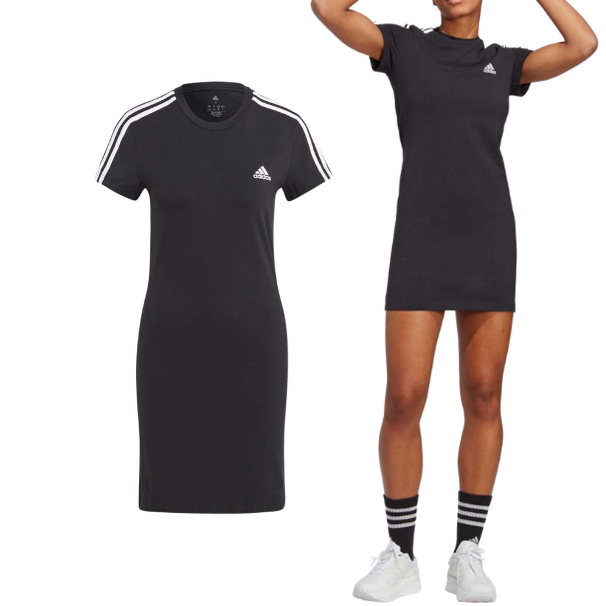 ROBE EN COTON NOIR À RAYURES ADIDAS IC8785 FEMME