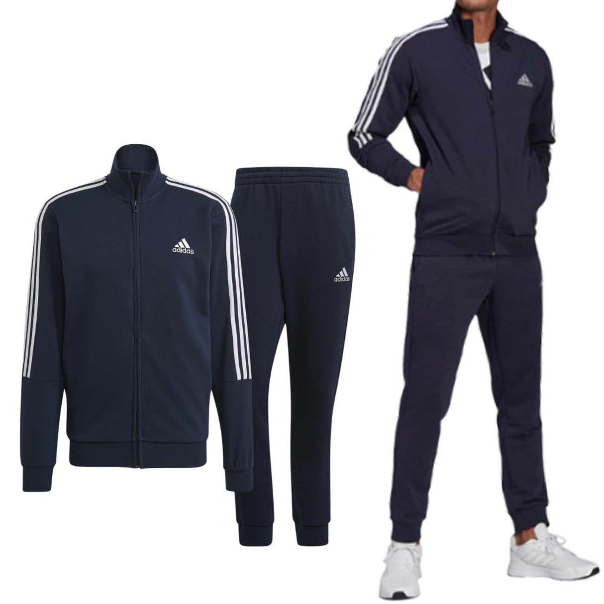 ADIDAS GK9977 AEROREADY 3-STRIPES BRUSHED COTTON TRACKSUIT BLUE