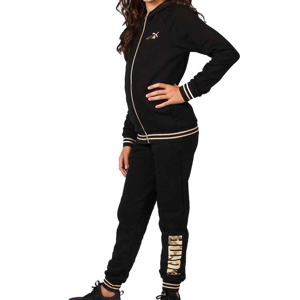 PUMA GIRLS TRACKSUIT 847608 GOLD METALLIC COTTON FLEECE