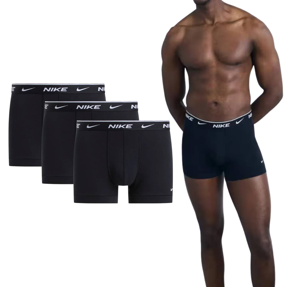 BOXER NIKE NQ00KE1284 001 UNISEX NERO CONFEZIONE 3 PEZZI