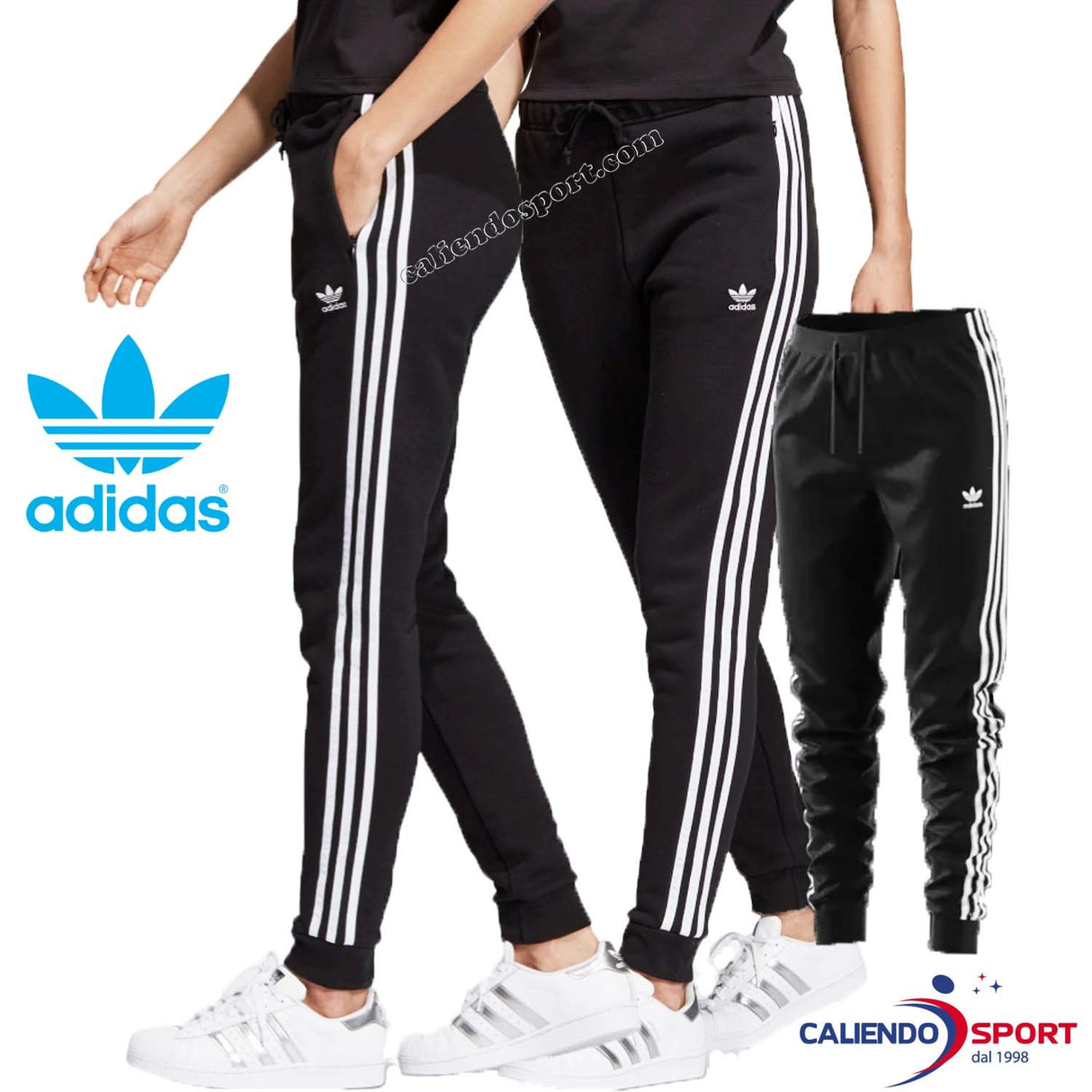 -ADIDAS ORIGINALS WOMEN'S PANTS DV2572 BLACK WHITE STRIPES REGULAR TP CUF