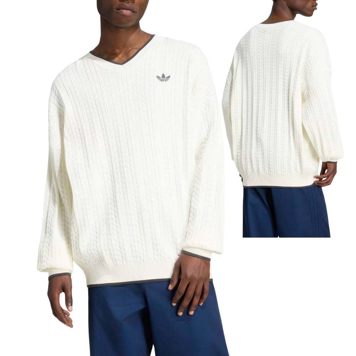 MAGLIA ADIDAS KR9768 CABLE KNIT V NECK BIANCO