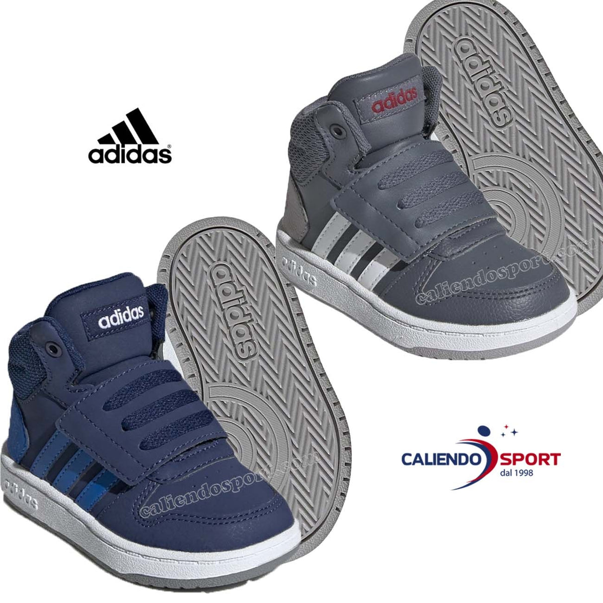 ADIDAS EE6717 EE6714 HOOPS 2.0 MID VELCRO BLUE GREY CHILDREN'S SHOES