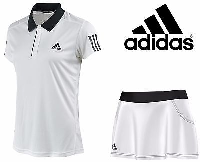 Adidas Women's Tennis Polo + Sport Skirt Set AJ3222 AJ3223 WHITE BLACK