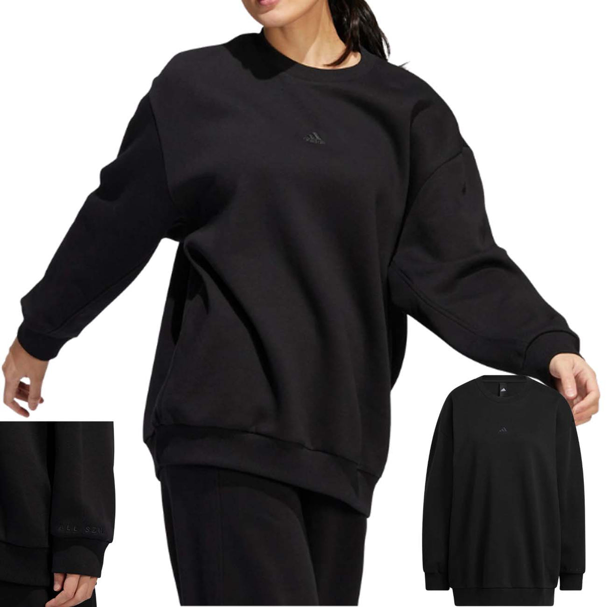ADIDAS HS6857 OVERSIZED BLACK COTTON FLEECE SWEATSHIRT WOMEN
