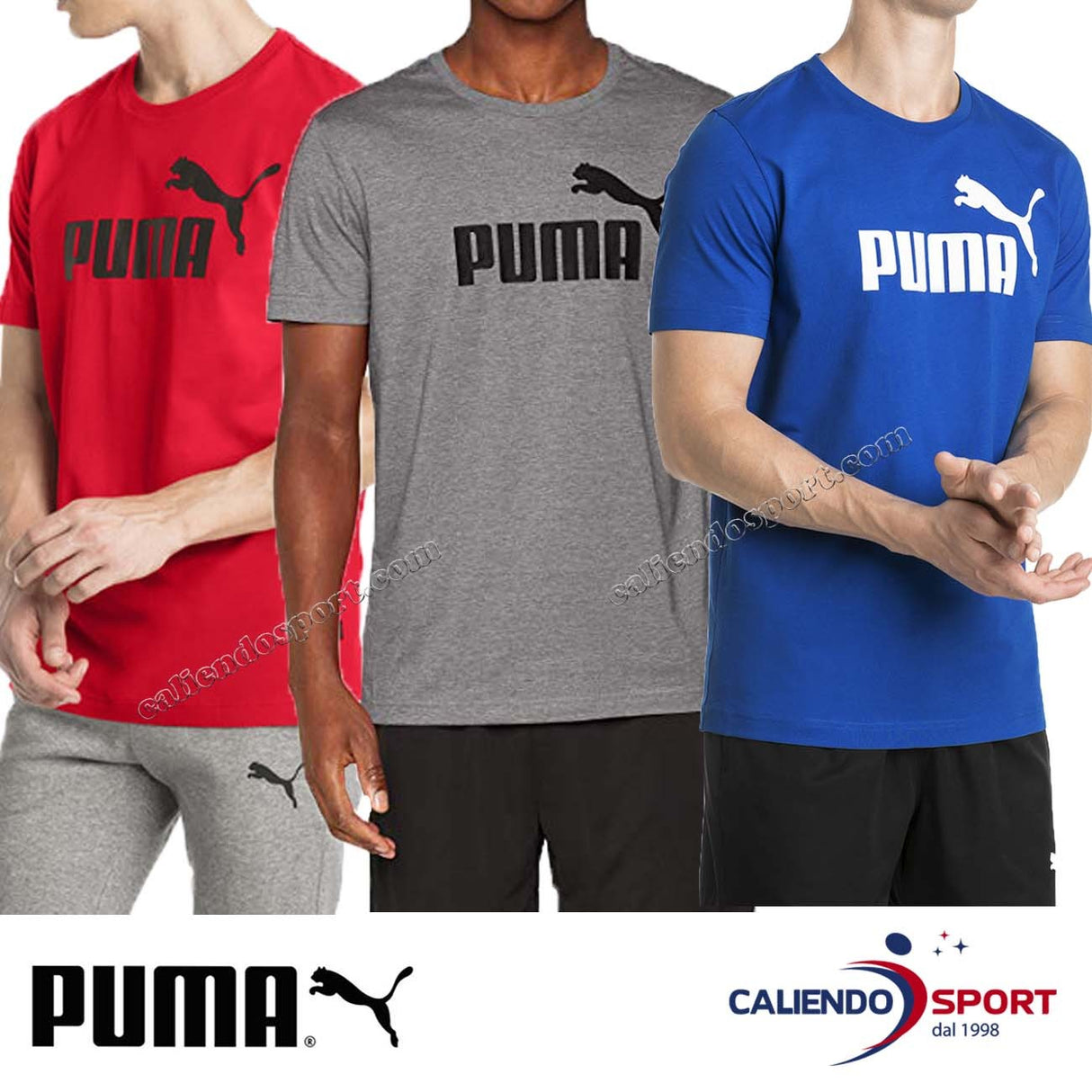 T-SHIRT PUMA UOMO 851740 ESSENTIALS COTONE ROSSO GRIGIO AZZURRO