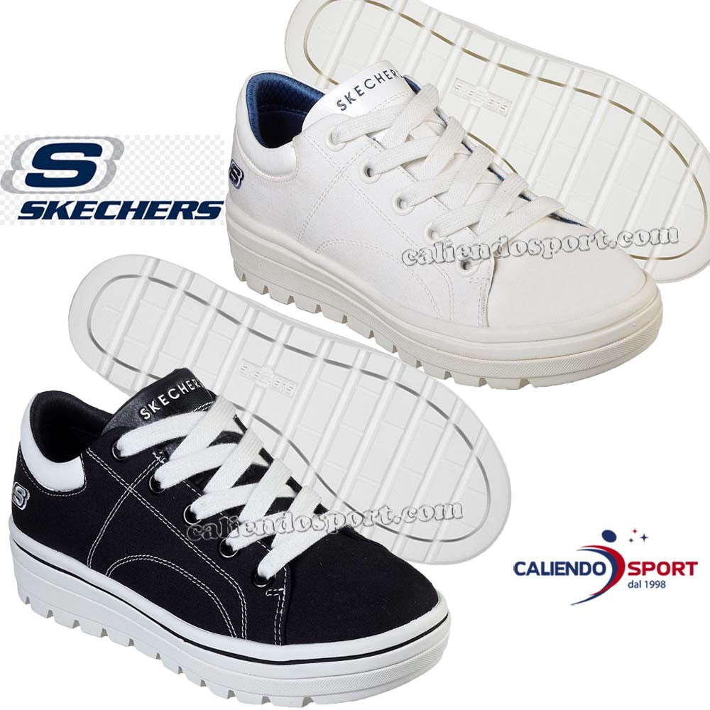 CHAUSSURES FEMMES SKECHERS 74100 STREET CLEAT BLK WHT NOIR BLANC