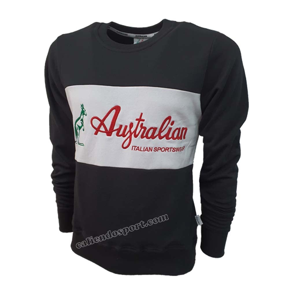 AUSTARLIAN SWEATSHIRT SWUFE0002 BLACK WHITE COTTON FLEECE