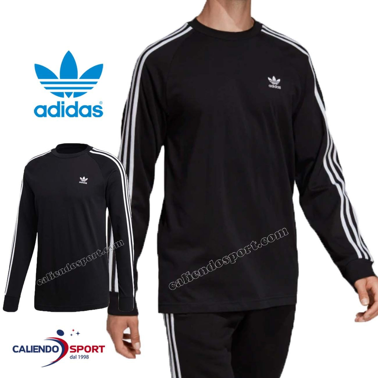 PULL À 3 BANDES EN COTON NOIR À MANCHES LONGUES POUR HOMMES ADIDAS DV1560