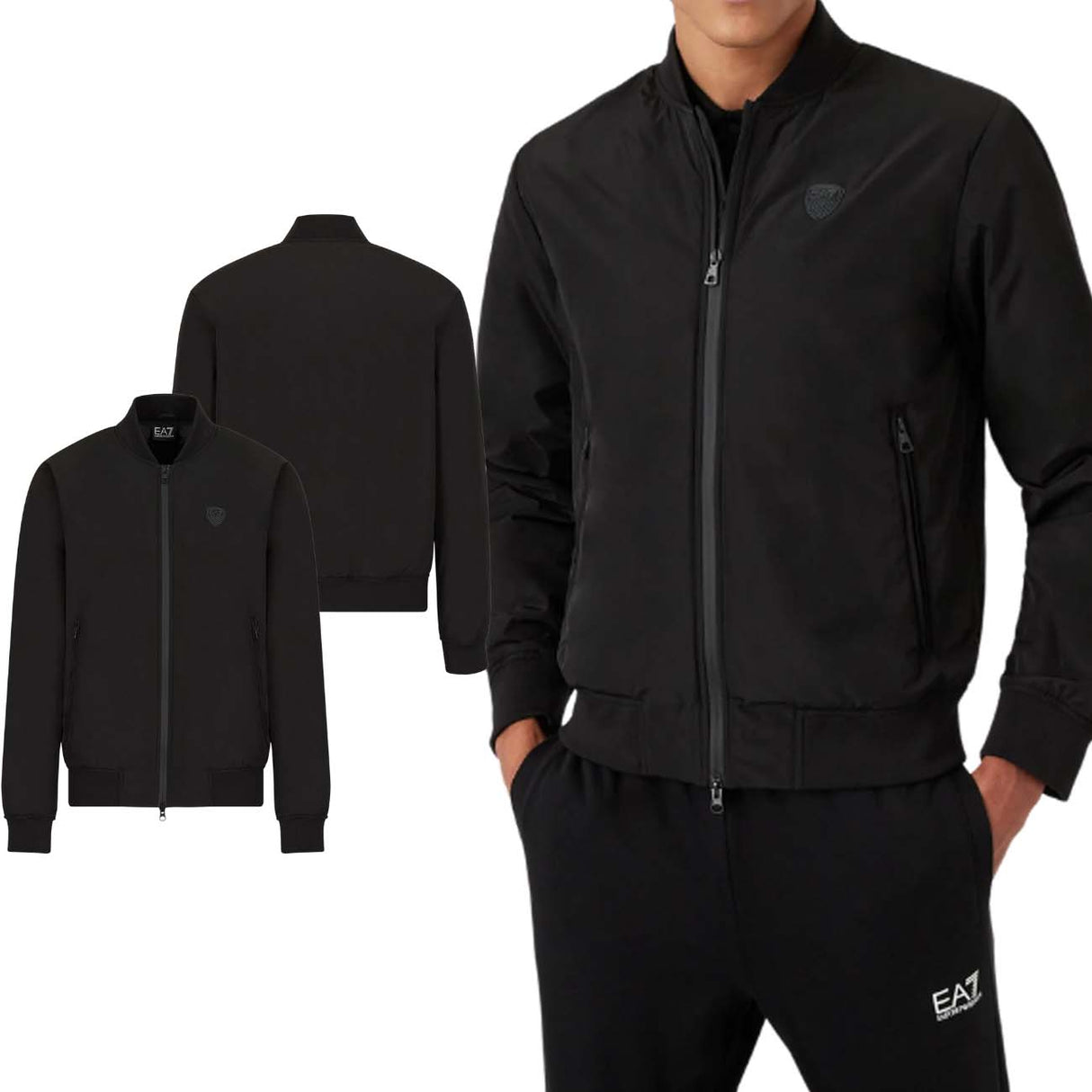 ARMANI EA7 8NPB10 PN7LZ FUNDAMENTAL BLACK BOMBER JACKET