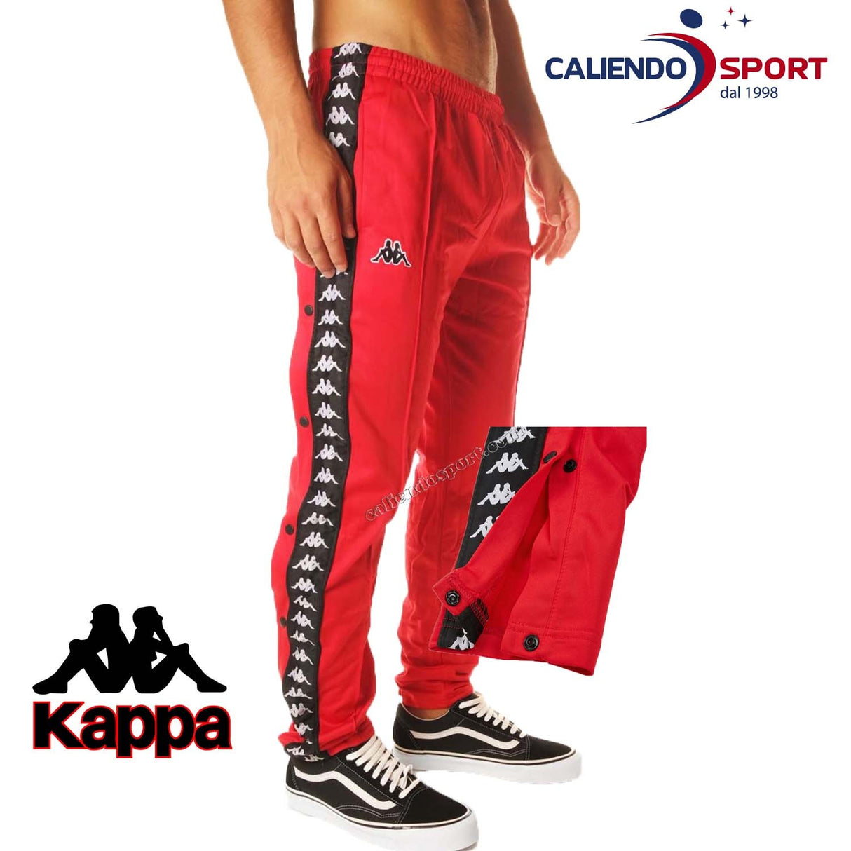 PANTALON KAPPA BAND 303KUE0 ASTORIA ROUGE AVEC BOUTONS LATÉRAUX ACÉTATE SPORT CASUAL
