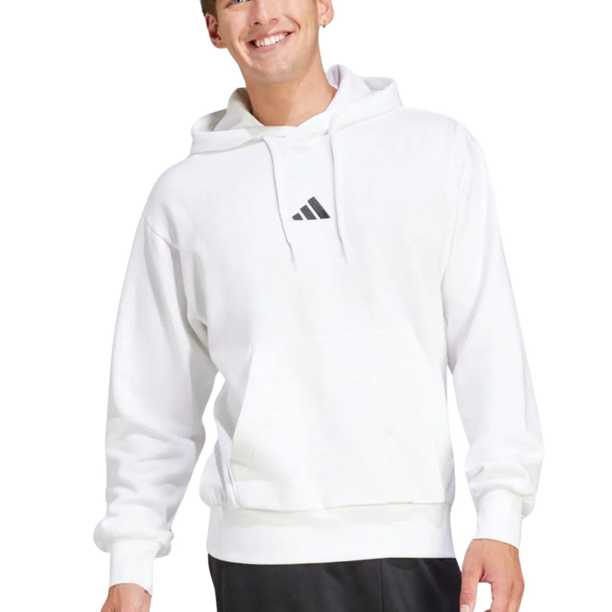 FELPA ADIDAS JE3808 ESSENTIALS CAPPUCCIO COTONE FELPATO BIANCO