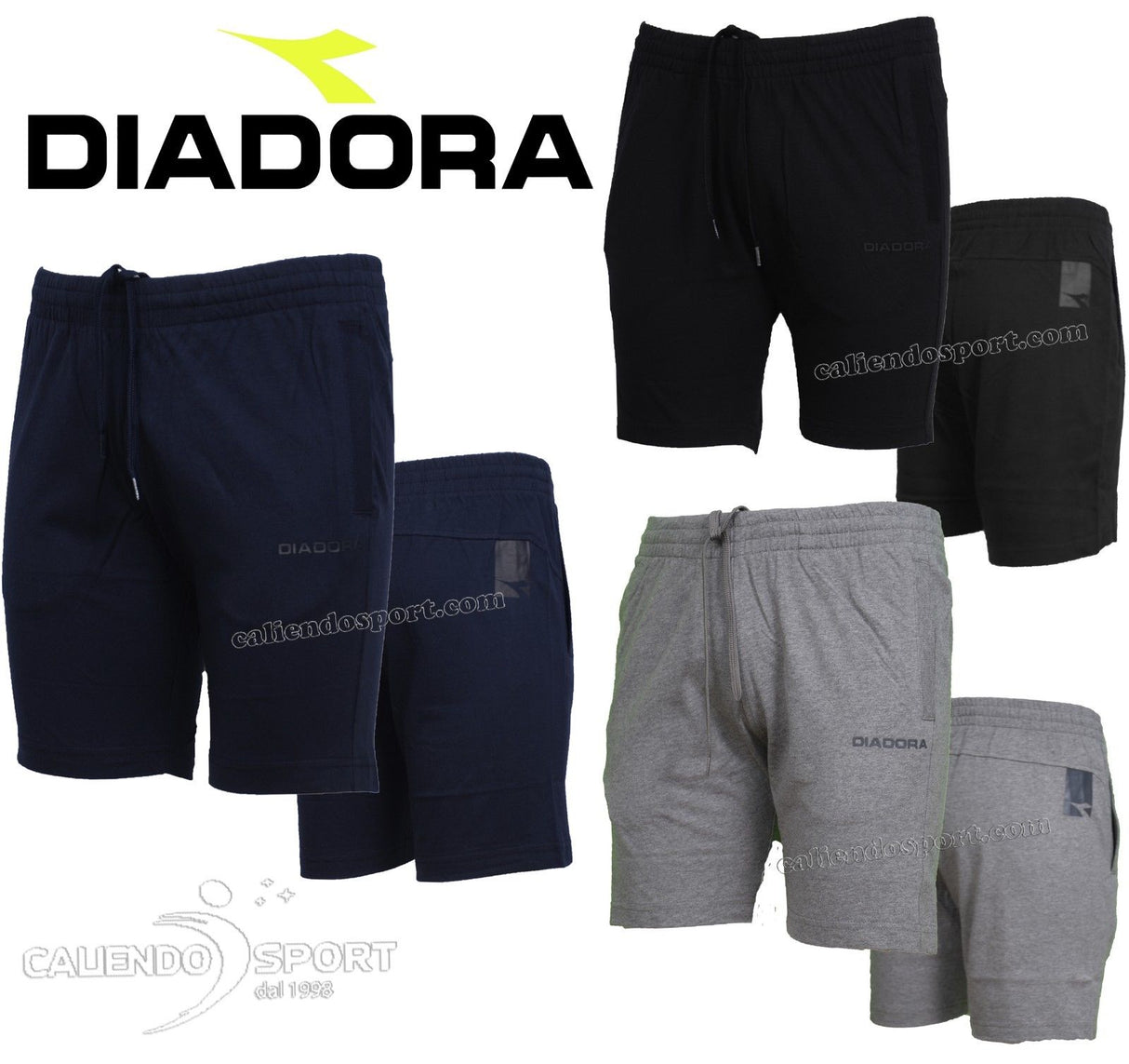 SHORT DIADORA BERMUDA HOMME 160930 SHORT HJ SPORT GYM CASUAL NOIR BLEU