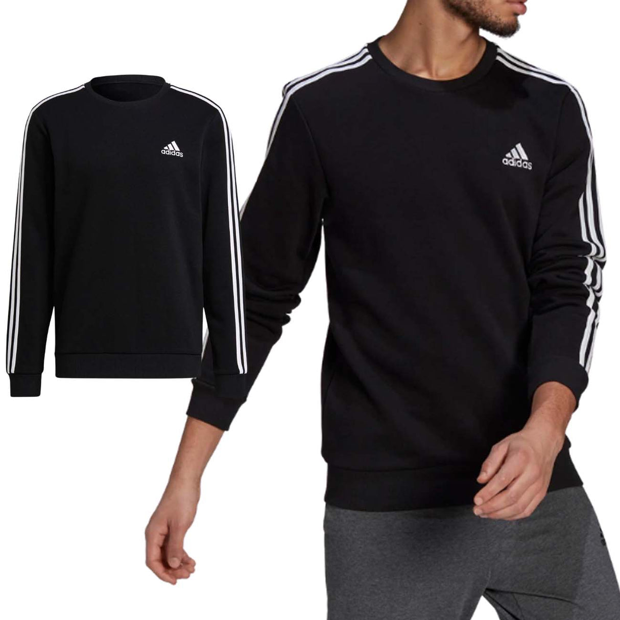 ADIDAS GK9106 BLACK ROUND NECK COTTON FLEECE SWEATSHIRT