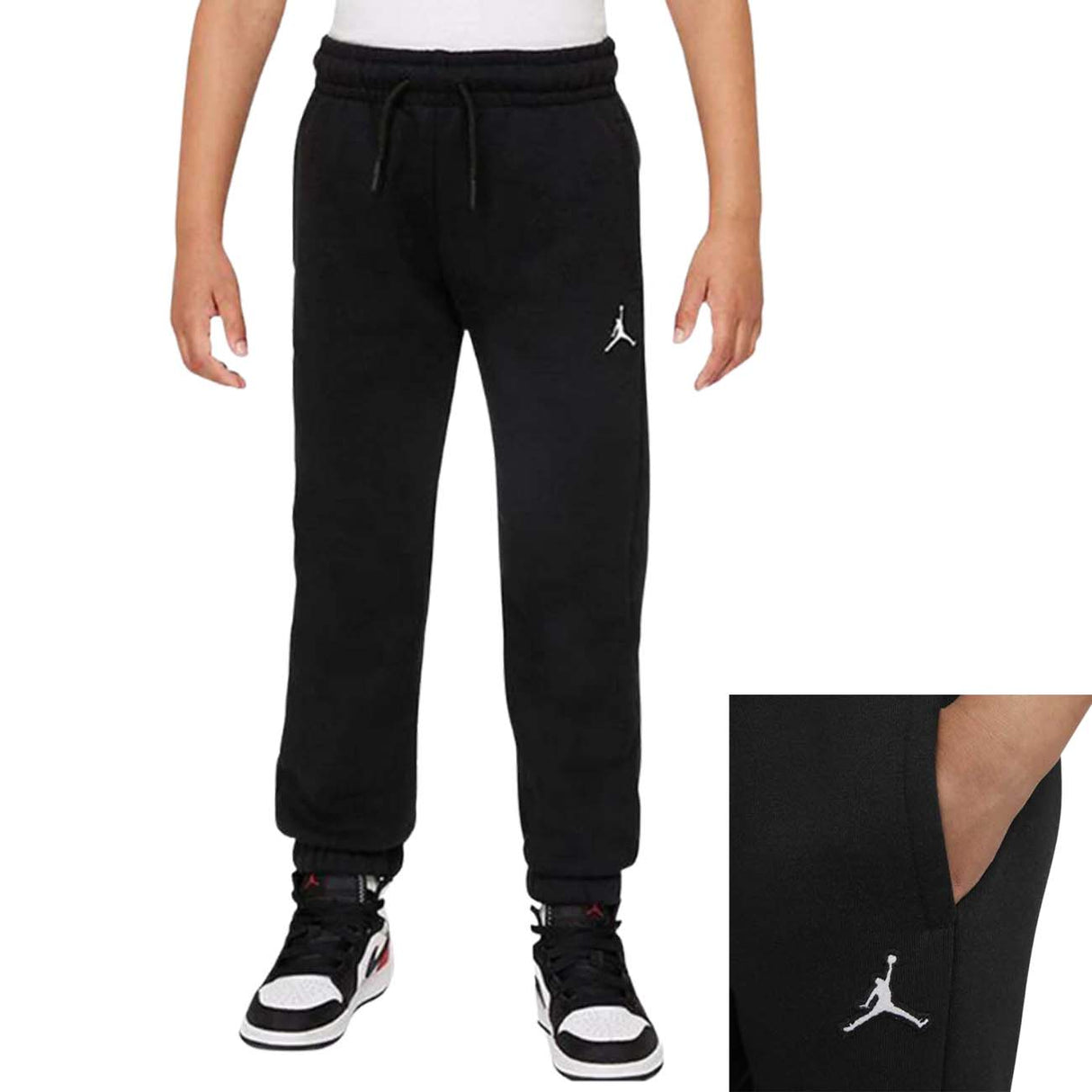 PANTALONE JORDAN RAGAZZI 95A906 023 SEENTIALS COTONE GARZATO NERO