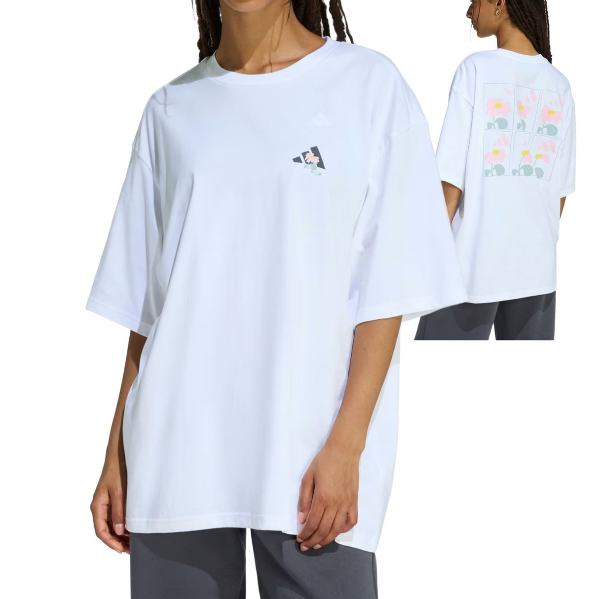 T-SHIRT DONNA ADIDAS KA5091 OVERSIZE GRAFICA BIANCA COTONE