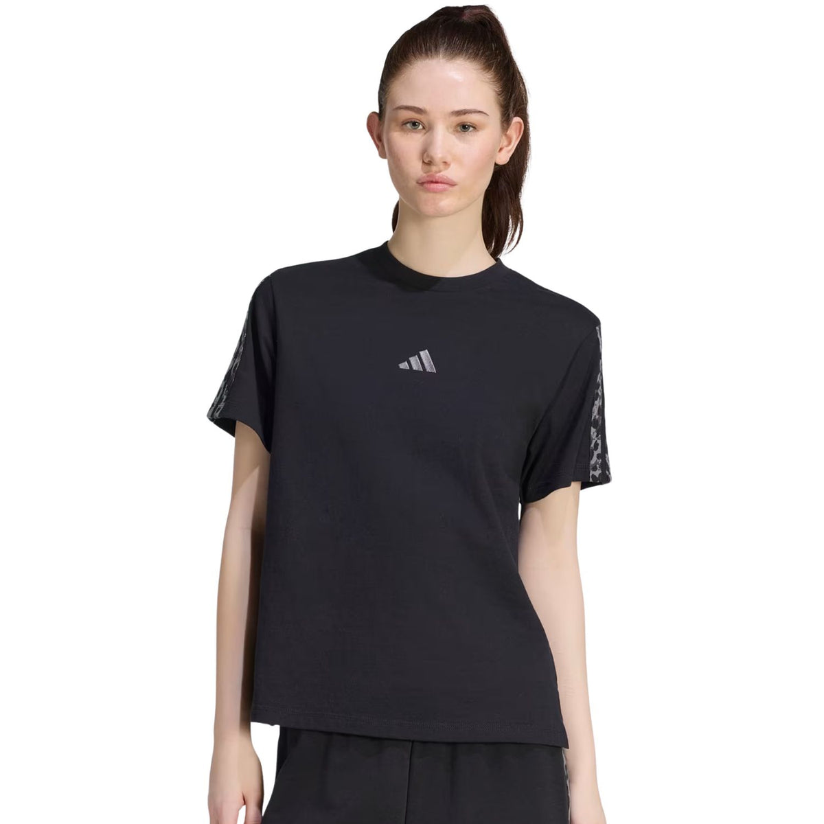 T-SHIRT DONNA ADIDAS KH1550 ESSENTIALS ANIMALIER COTONE NERO