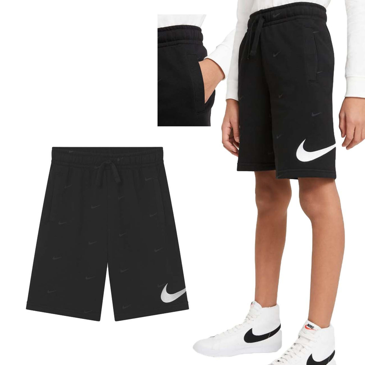 NIKE DH9662 010 SWOOSH BLACK KIDS SHORTS