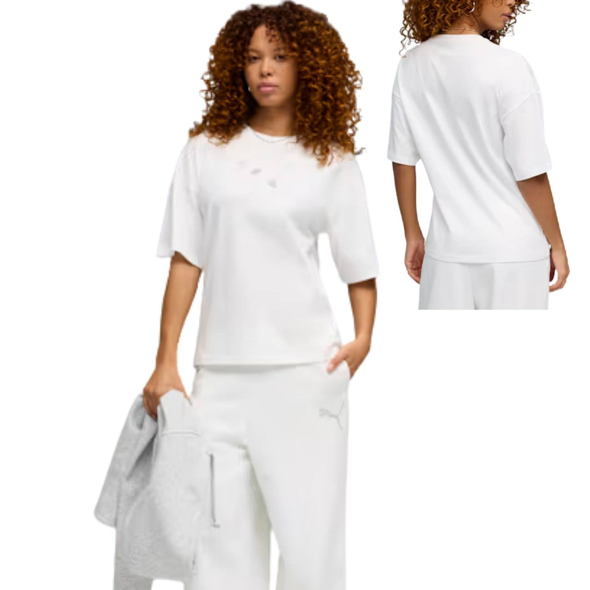 T-SHIRT DONNA PUMA 634566 02 OVERSIZE GRAFICA BEDAZZLED BIANCO