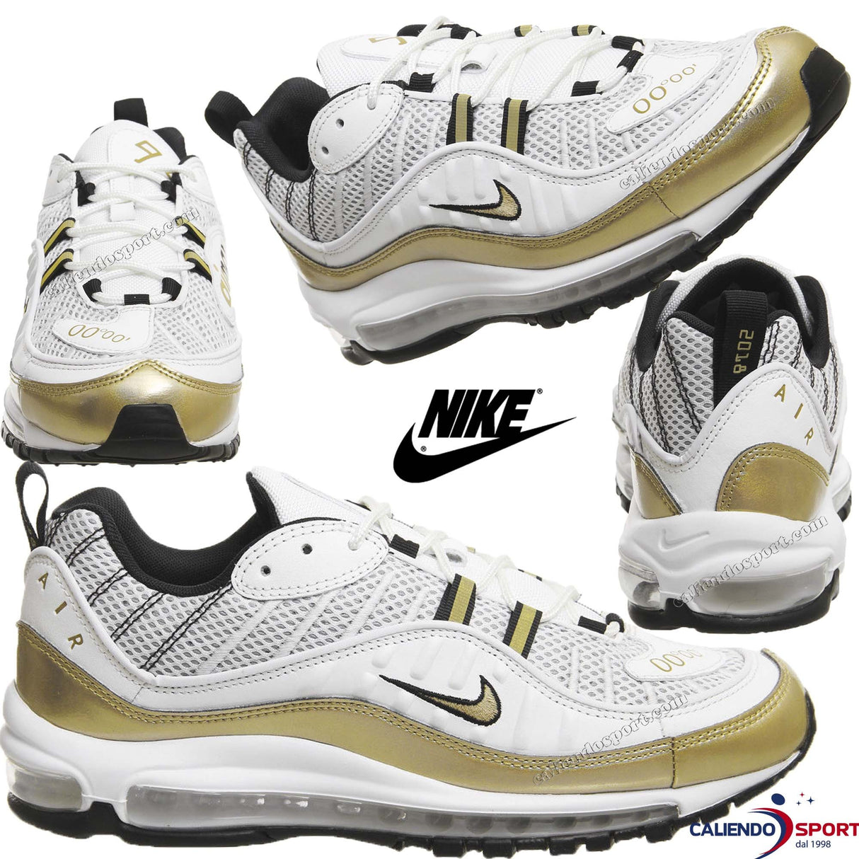 Nike Air Max 98 UK AJ6302-100 BIANCO ORO SCARPE UOMO DONNA COLLEZIONE