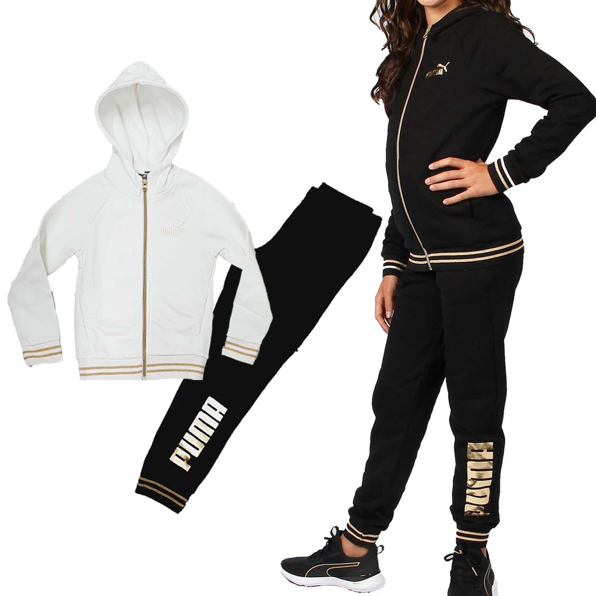 PUMA GIRLS TRACKSUIT 847608 GOLD METALLIC COTTON FLEECE