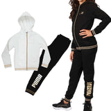 PUMA GIRLS TRACKSUIT 847608 GOLD METALLIC COTTON FLEECE