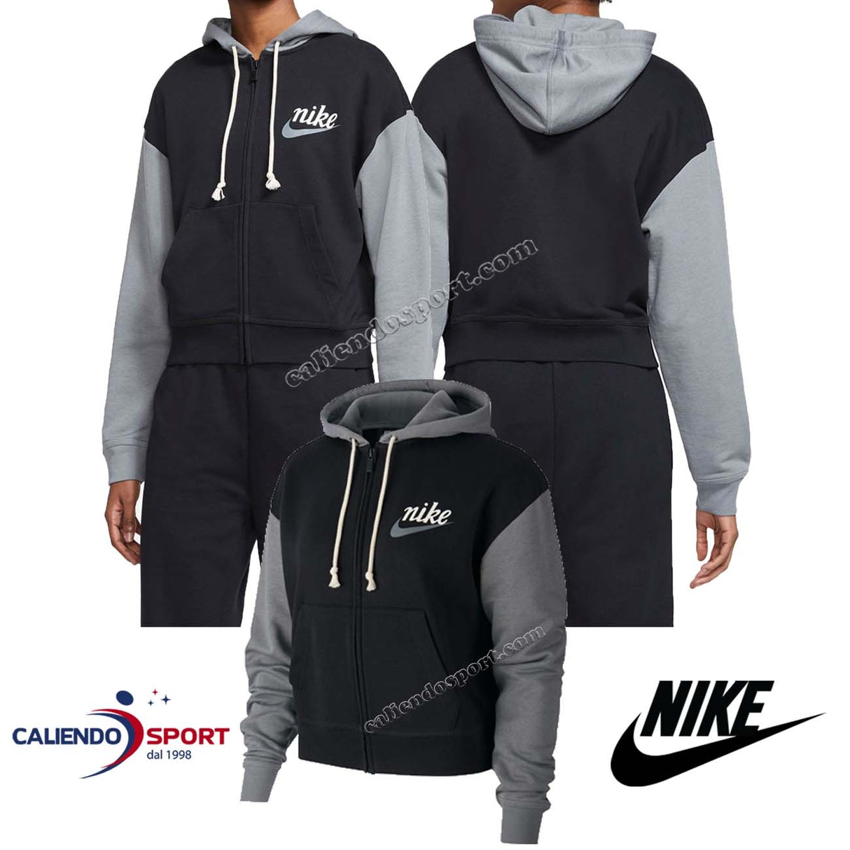 FELPA NIKE DONNA CJ4070 010 NERO GRIGIO COTONE