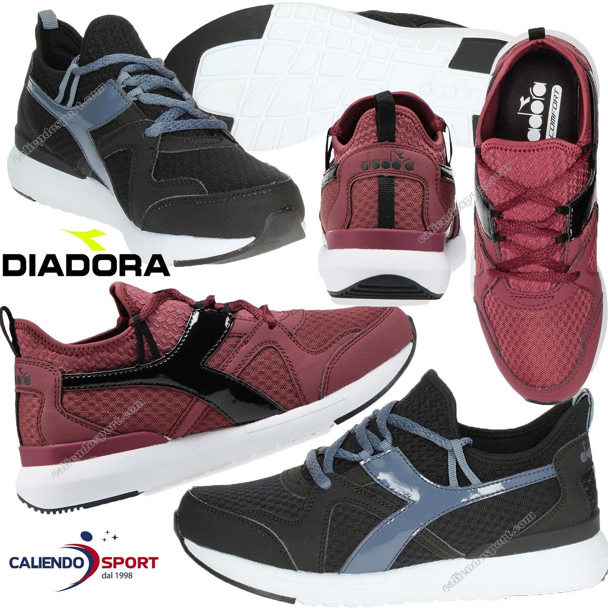 WOMEN'S SHOES Diadora 173748 T3CH RUN WN 55111 BORDO'80008 BLACK SNEAKER