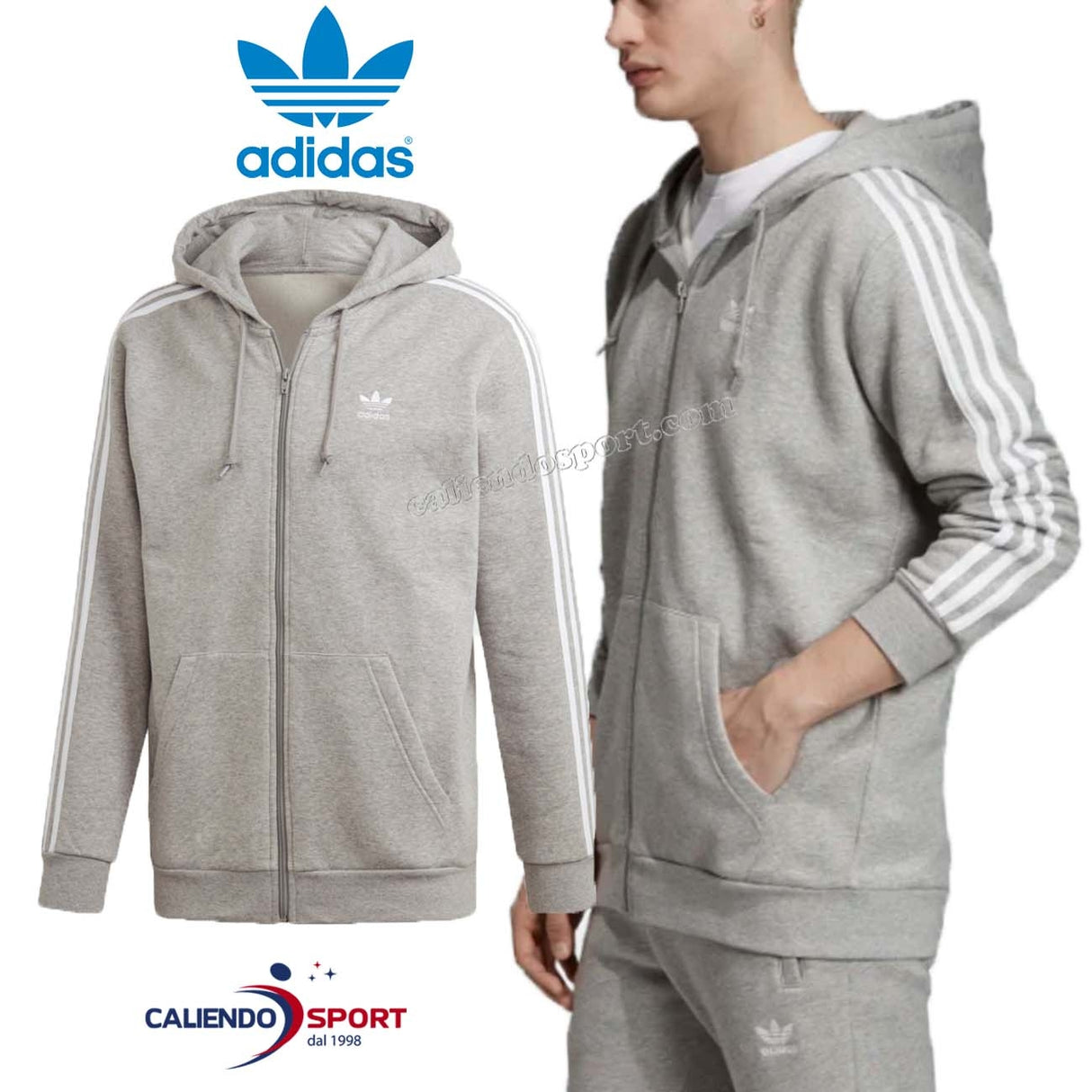 ADIDAS ED5969 3-STRIPES HOODIE GREY SWEATSHIRT