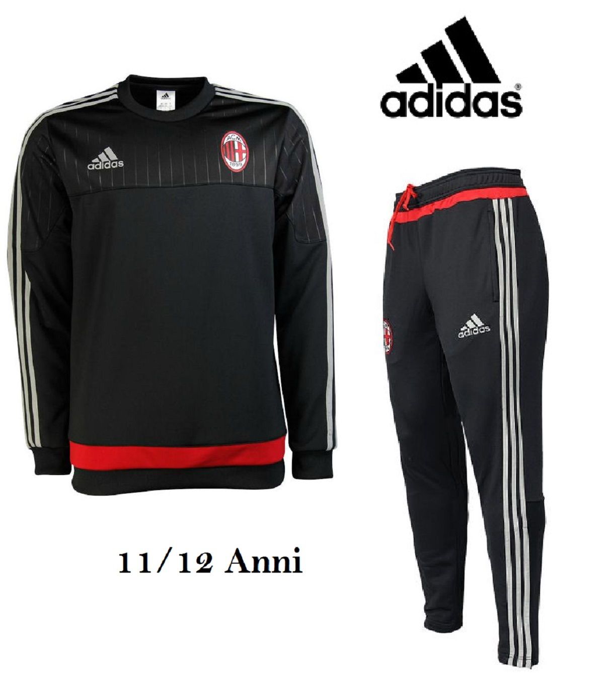 Maglia+Pantalone MILAN Adidas Ragazzo 11/12 Anni Calcio Nero Rosso S87975 S87974