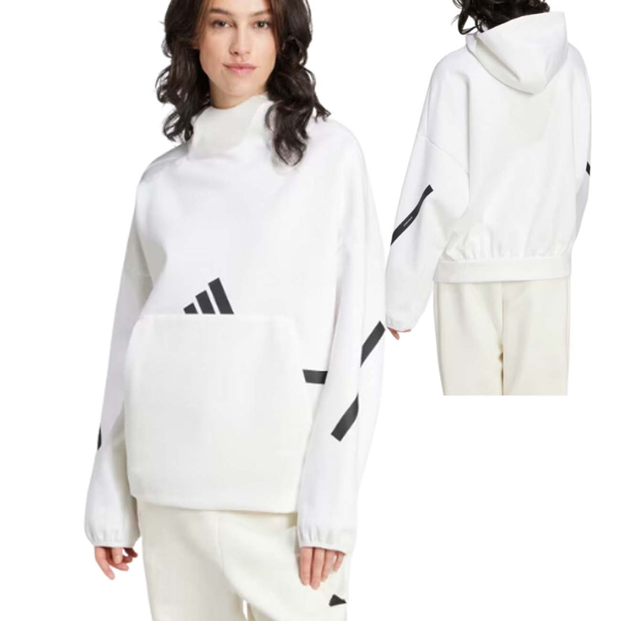 FELPA DONNA ADIDAS JI7553 BIANCO ZNE HOODED