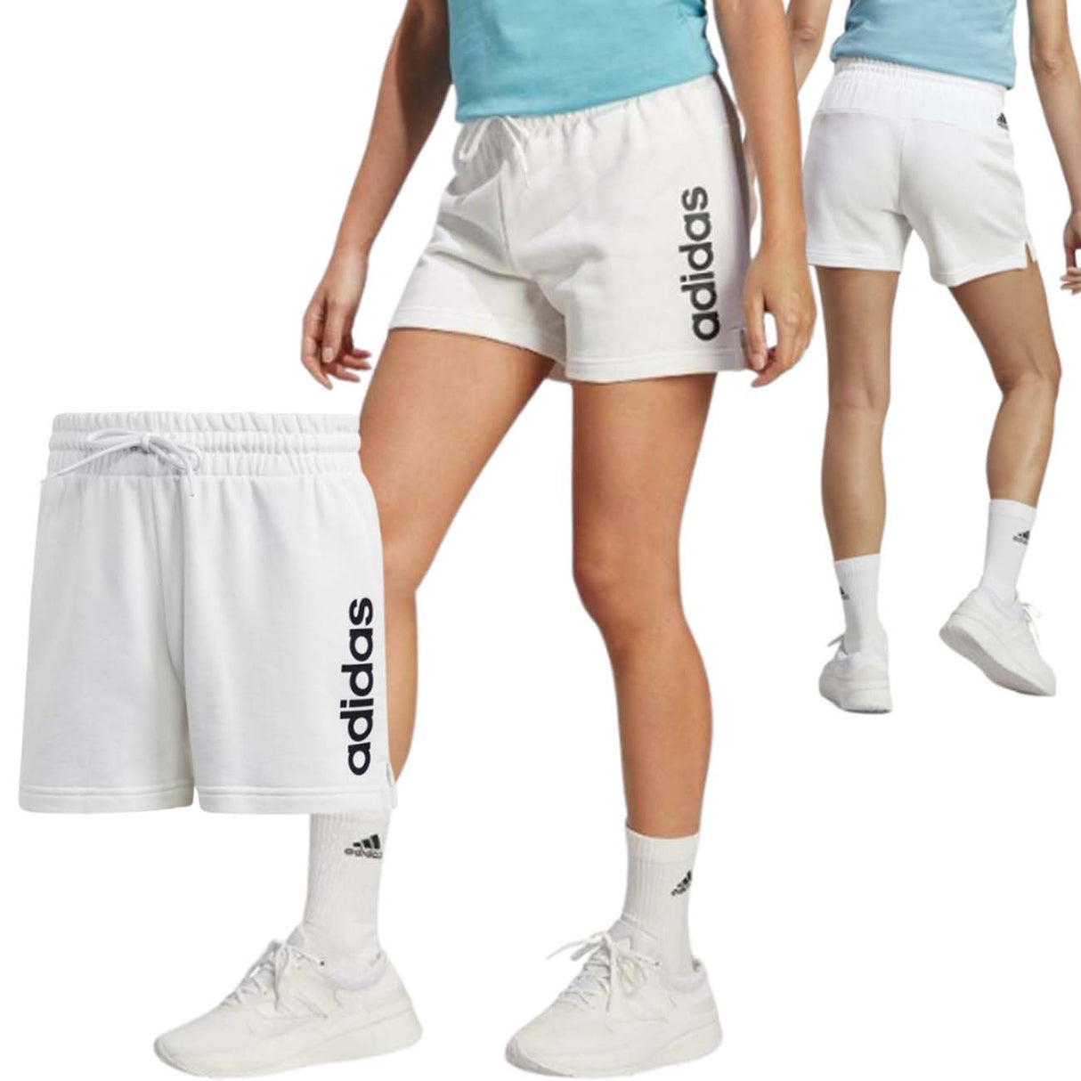 PANTALONCINO DONNA ADIDAS IC6875 LINEAR BIANCO COTONE