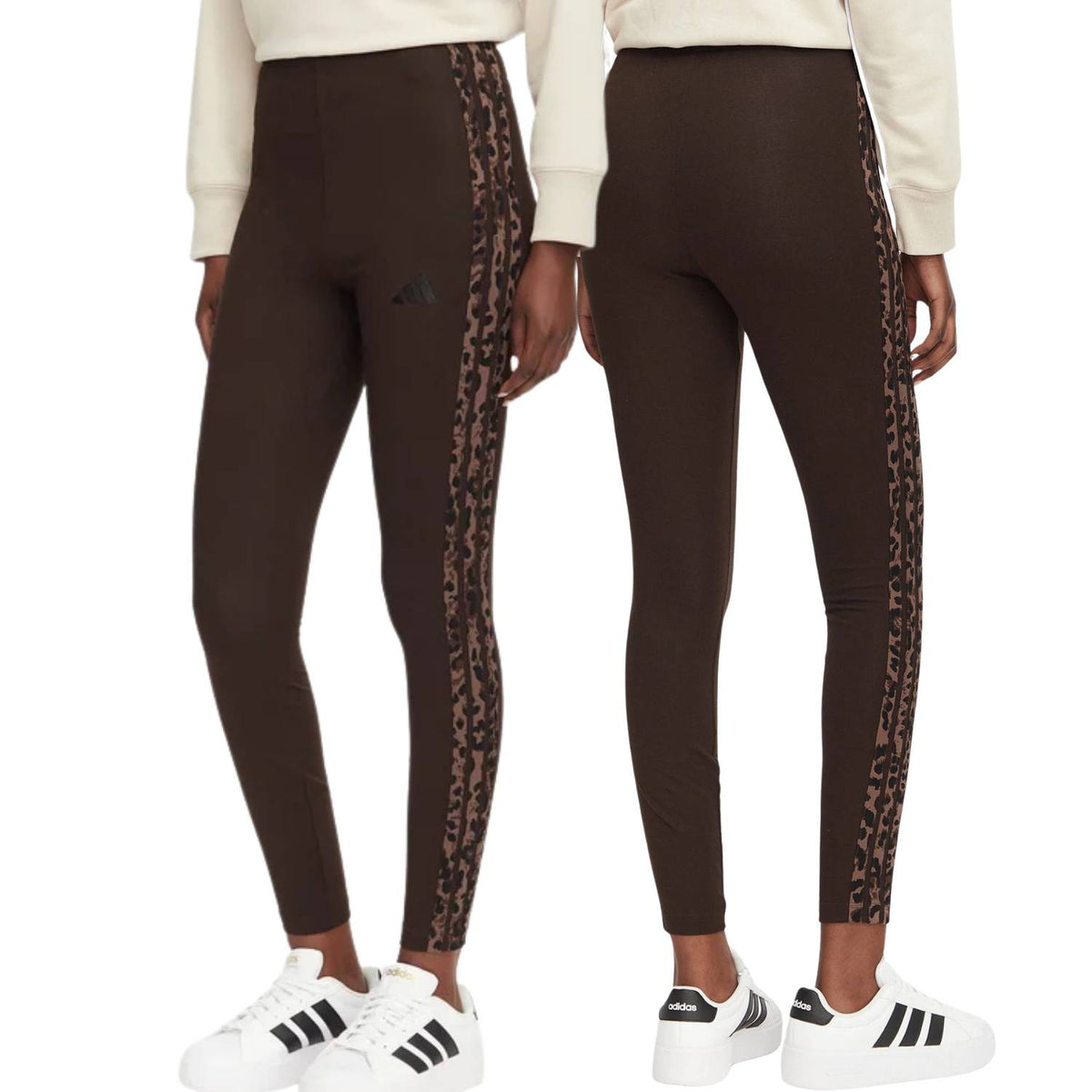 LEGGINGS DONNA ADIDAS KV9302 ESSENTIALS ANIMAL 3 STRISCE MARRONE