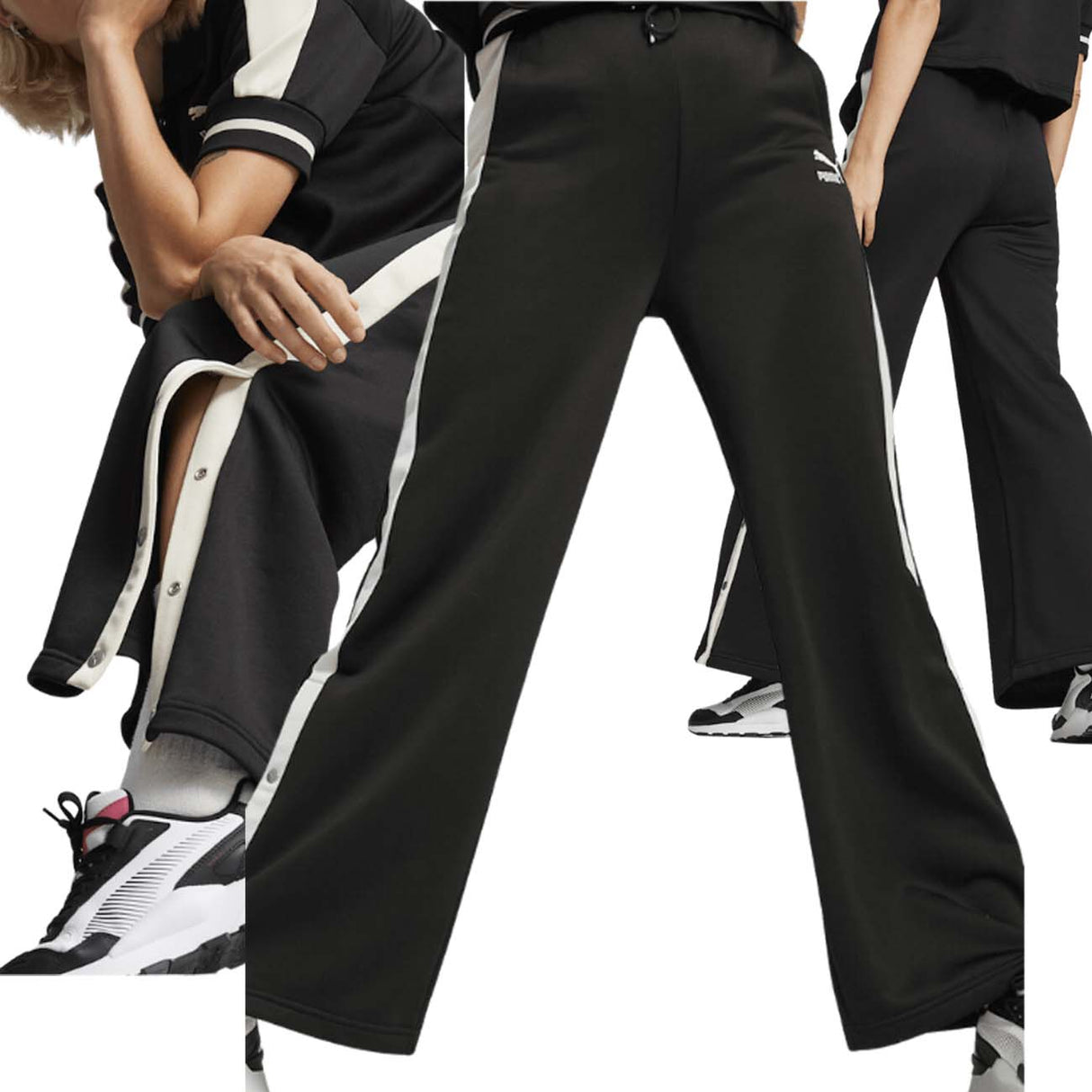 PANTALONE DONNA 625025 01 NERO ACETATO CON BOTTONI