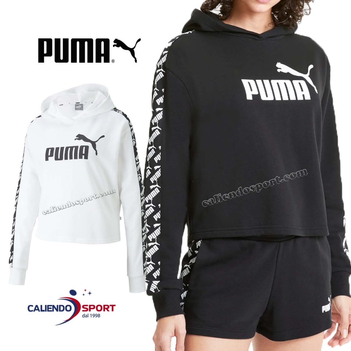 FELPA PUMA DONNA 581717 02 01 NERO BIANCO COTONE