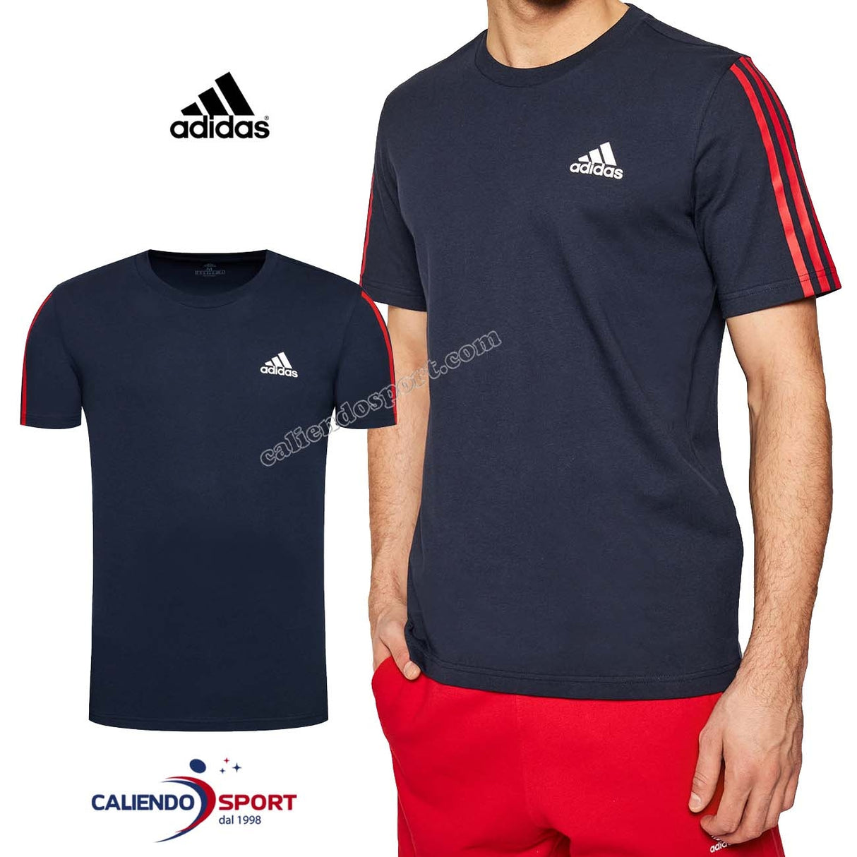 T-SHIRT ADIDAS ESSENTIALS 3 BANDES BLEU GK9426