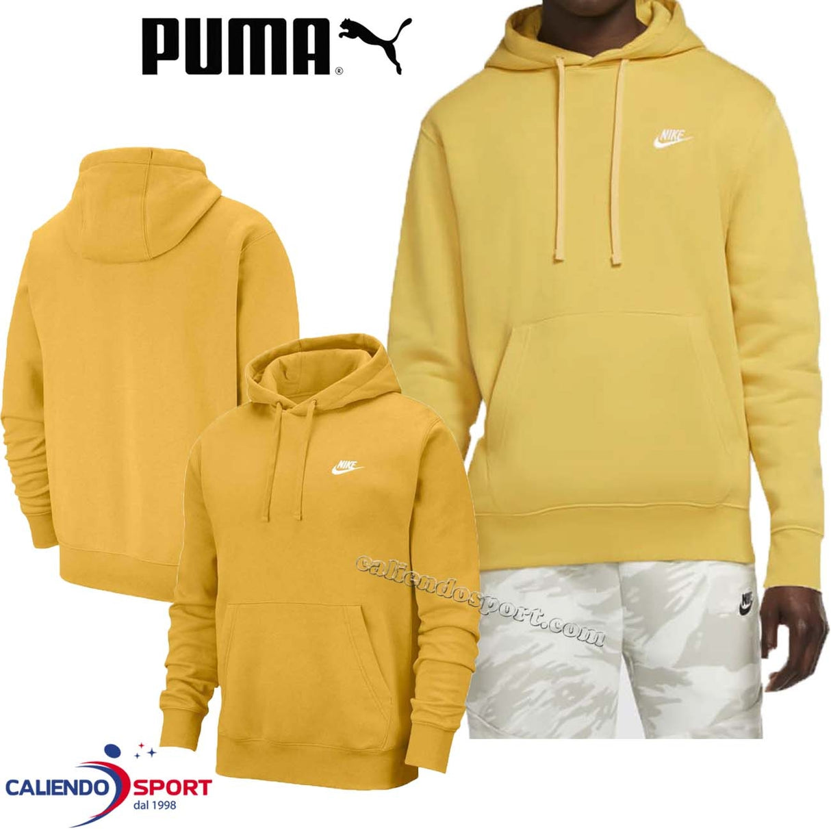 NIKE BV2654 761 MUSTARD CLUB FLEECE COTTON SWEATSHIRT