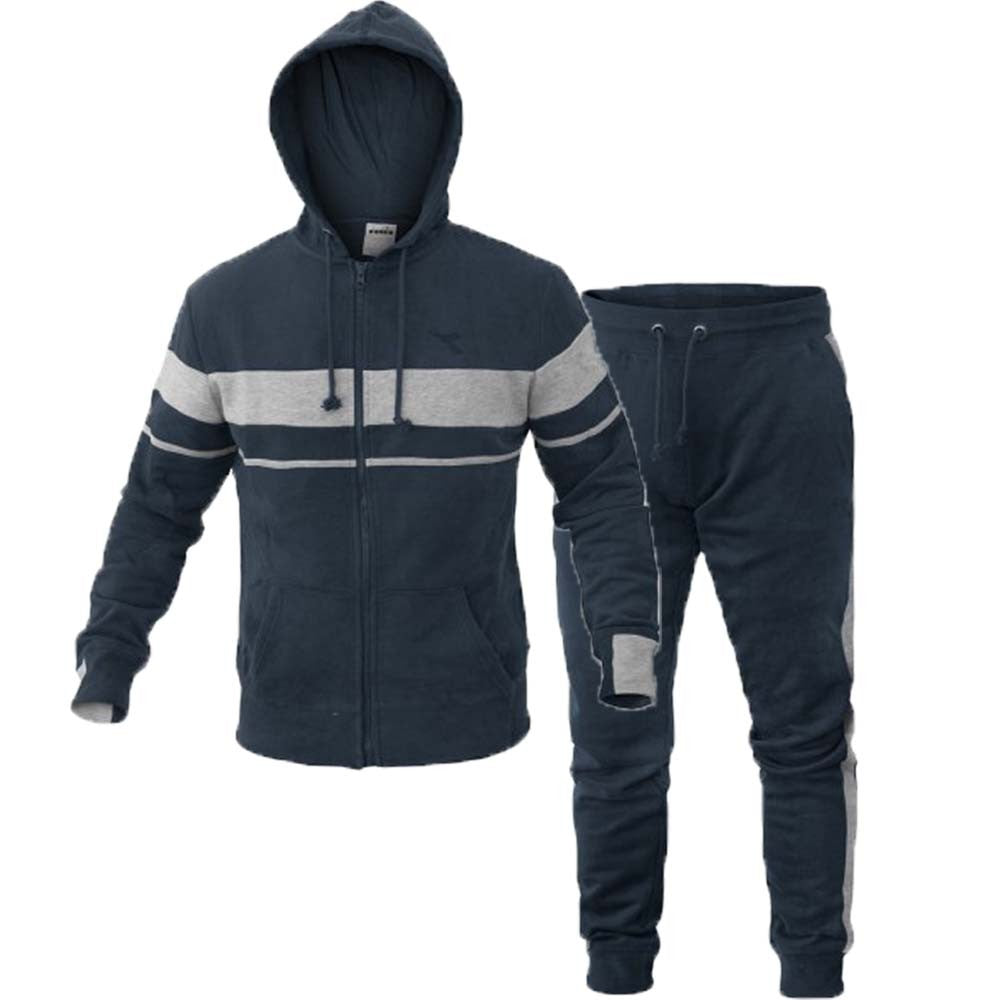 DIADORA MEN'S TRACKSUIT 173575 HD FZ SUIT BRUSHED FL BLACK BLUE FLEECE COTTON